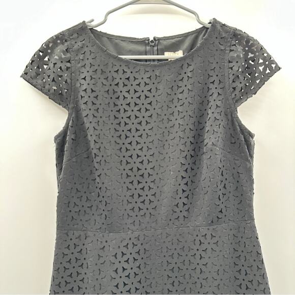J. Crew Factory Laser-Cut Black Short Cap Sleeve A-Line Mini Dress Size 6 - Picture 2 of 8